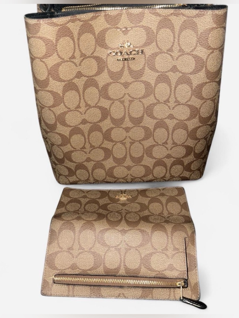 Coach Tan Signature Canvas Tote with Matching Wallet - Picture 8 of 9